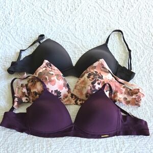 Vince Camuto Black, Floral, and Purple Bra Set